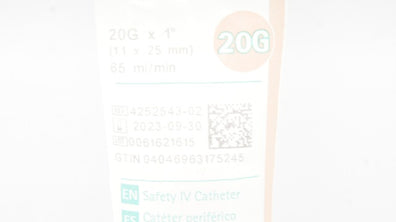 Braun 4252543-02 Introcan Safety IV Cath. 20G x1inch 65mL/min (x)